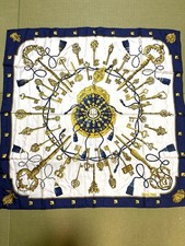Hermes Carre 90 Silk Scarf Les Cles Key Print Blue excellent