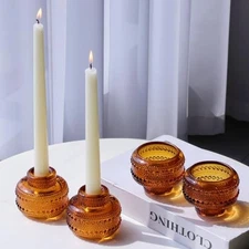  Candlestick Holders Set of for Halloween/Thanksgiving Decorations, 4 Amber