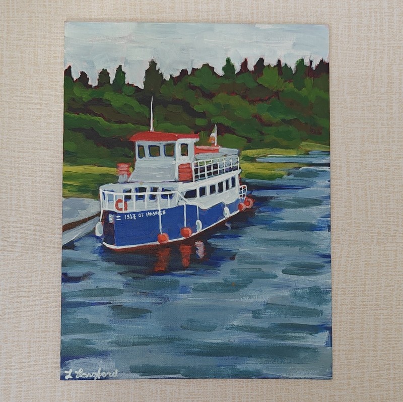 Original Boat Painting Nautical Lake Scene Ship 9x12 Acrylic Coastal Art