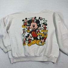 Disney Mickey Mouse Sweatshirt Unisex S White Crewneck All Over Print