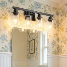 24" Modern Black Vanity Light Bathroom Mirror Wall Lamp 4 Lights Sconce Fixture