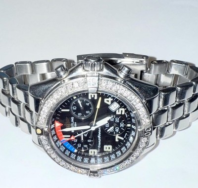 BREITLING MEN'S TRANSOCEAN CHRONOGRAPH A53040 LAB GROWN DIAMOND QUARTZ WATCH