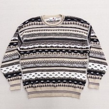 Vintage 90s Florence Tricot 3D Cable Knit Beige Coogi Style Knit Sweater L Italy