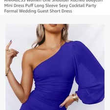 Women's Blue One Shoulder Ruched Dress