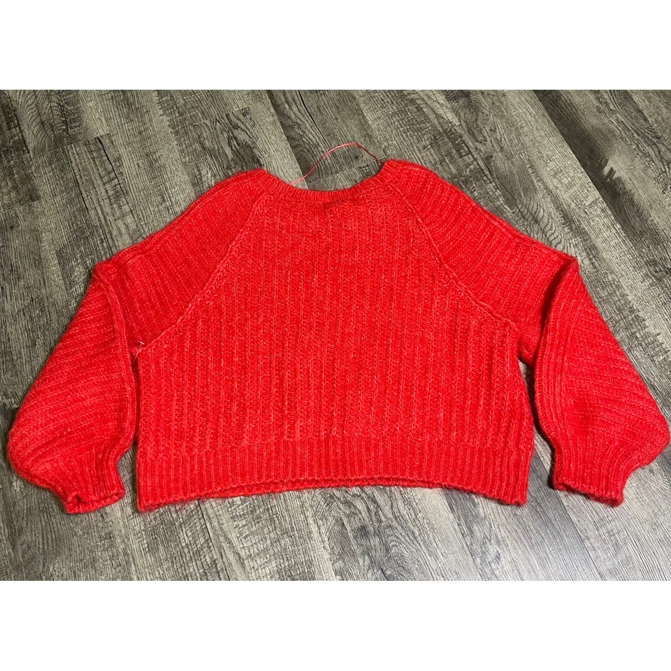 Новый без ценников Free People женщин красный большой коренастый вязаный шар рукав свитер богемное мягкий - Изображение 4 из 4