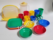 Tupperware Mini Party Play Set Plates Pitcher Bowls Mugs Cake Taker Primary RARE