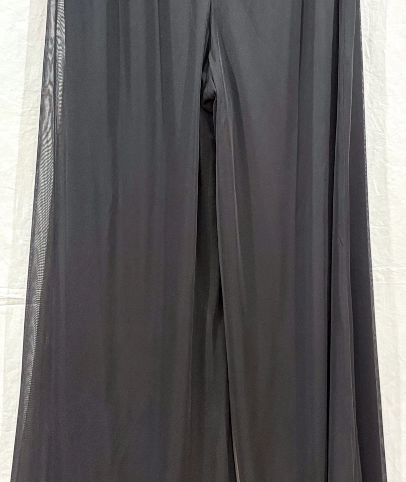 Coco Bianco Size XL (34” Waist) Black Chiffon Effect Extra Wide Leg Trousers - Image 4 of 4