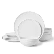 HOMBENE Dinnerware Set, 12 Piece Porcelain Dinnerware with Plates, Bowls and ...
