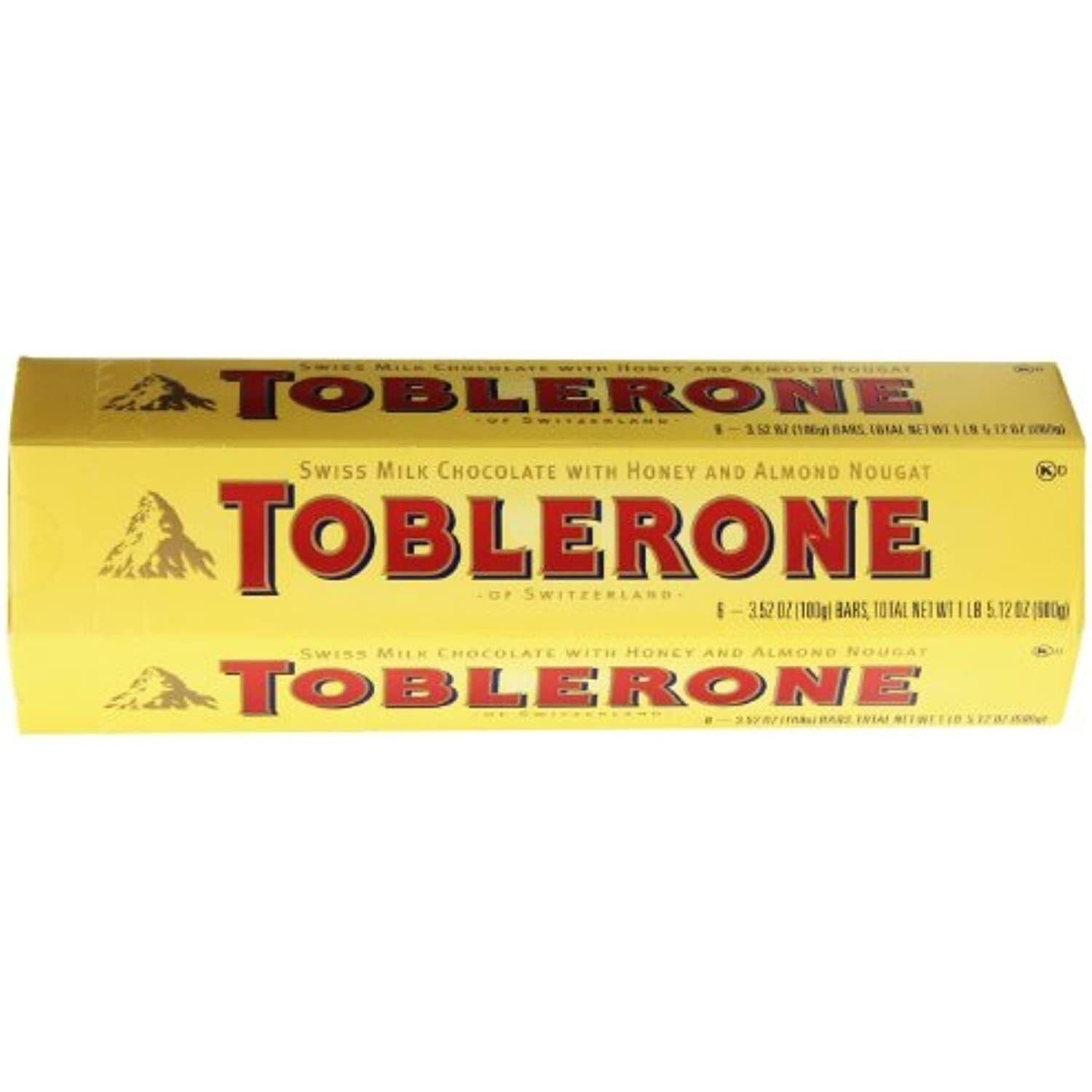 Toblerone Swiss Milk Chocolate Honey Almond Nougat Pack of 6 Bars 600g