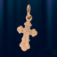 Ein sehr kleines Ortodox Anhänger Kreuz  Rose Rotgold 585/14kt 0,55 g Neu