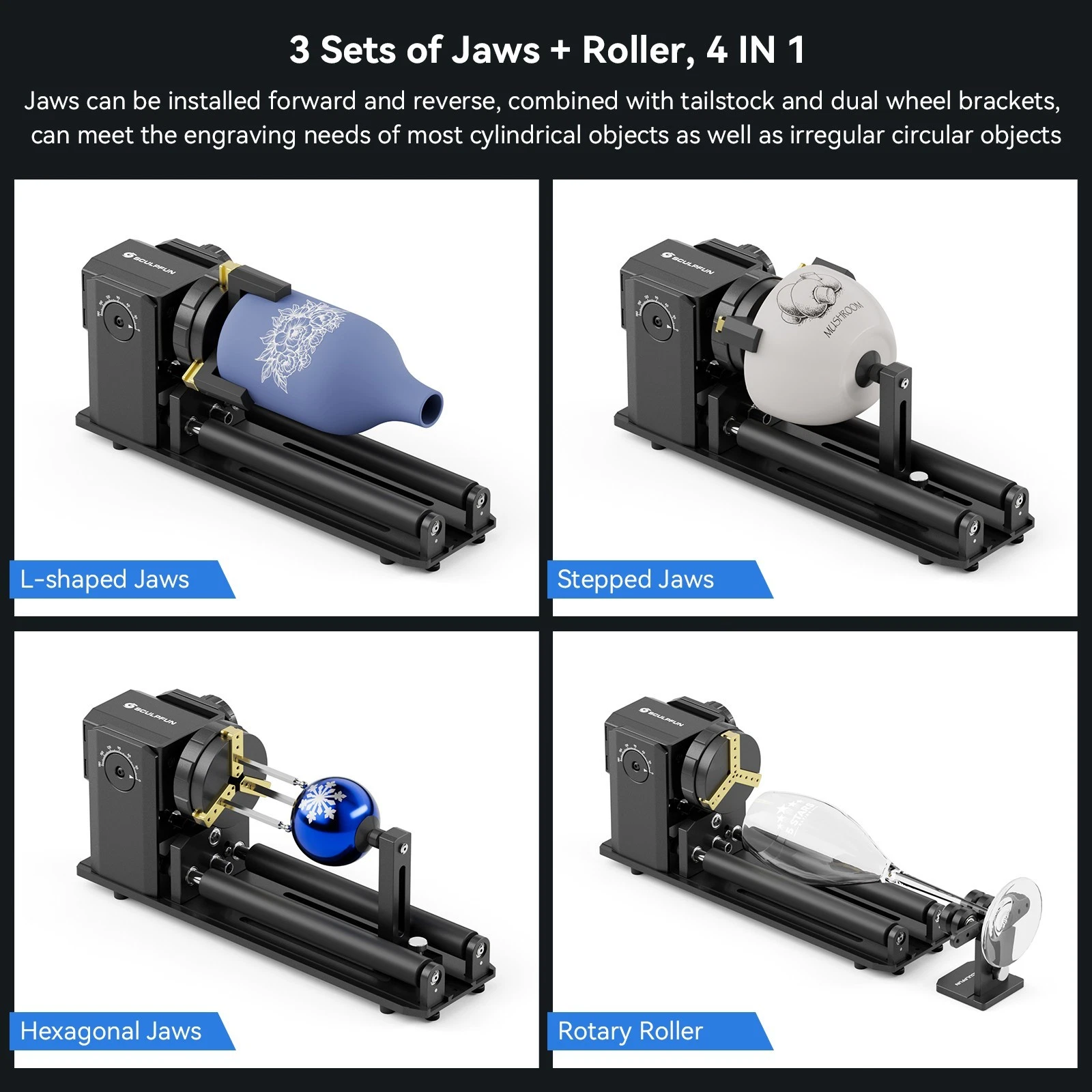 SCULPFUN Multi-jaw Custom Engraving Applications