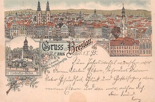 866504) Saluti da cartolina litografica Breslavia Slesia viaggiata 1894!!!!