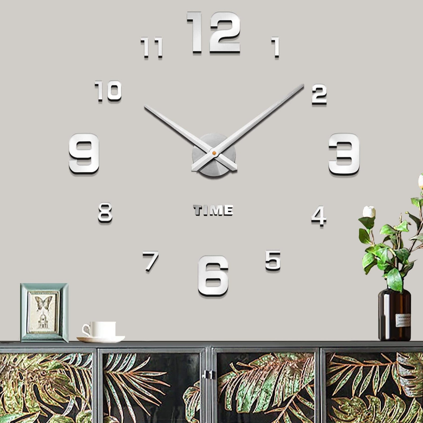 Modern Frameless DIY Wall Clock Large 3D Wall Watch Mirror Numbers for Home O...
