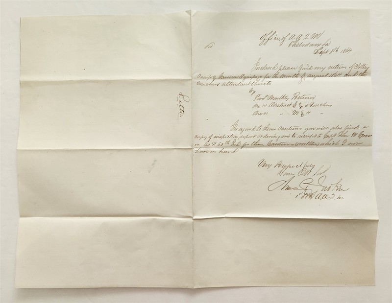 1864 antique CIVIL WAR thibodaux la THOMAS E ATKINS AQM LETTER EQUIPMENT