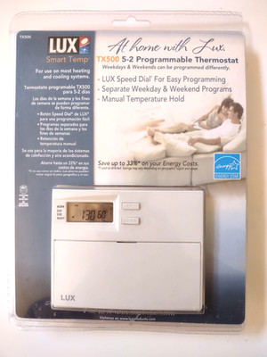 LUX Smart Temp TX-500 5-2 Programmable Thermostat Digital White Wall Mount