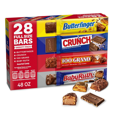 Assorted , CRUNCH, Baby Ruth, 100 Grand Candy Bars 28 Ct, 48 Oz