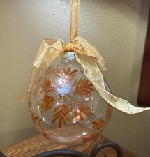 Glass Ball Christmas Ornament With Etched Design Snowflakes clear and Orange