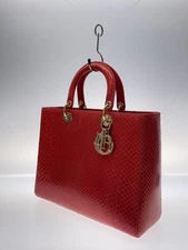 CHRISTIAN DIOR Lady Dior Shoulder Bag Red Python Snake Gold Logo Charm Handbag