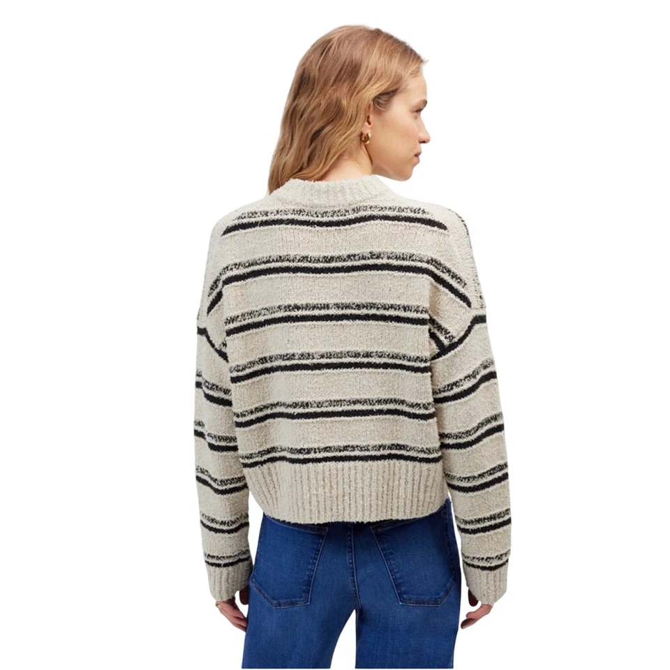 Suéter Madewell Hilo de Pestañas Rayas Cuello Redondo Crema Negro Pequeño Nuevo con Etiquetas Foto 3 de 4