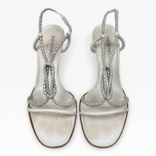 Emporio Armani Leather Strappy Slingback Heels White Snakeskin Pattern Sz 38.5