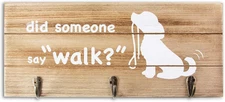 Dog Mom Gifts Leash Holder Home Sign - Farmhouse Wall Decor with Hooks - Funny D