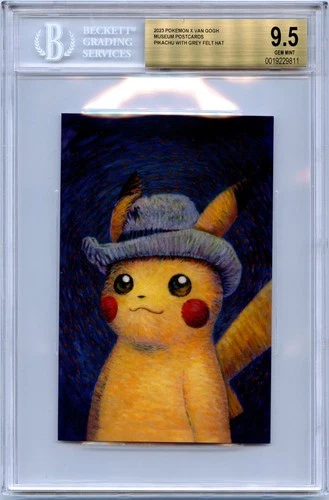 BGS 9.5 GEM MINT Pikachu Grey Felt Hat Van Gogh Postcard 2023 Pokemon Center