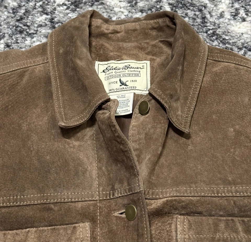 Eddie Bauer Mujer Seattle Gamuza Cuero Chaqueta Marrón Manga Larga-Talla M-Y2K Foto 2 de 4