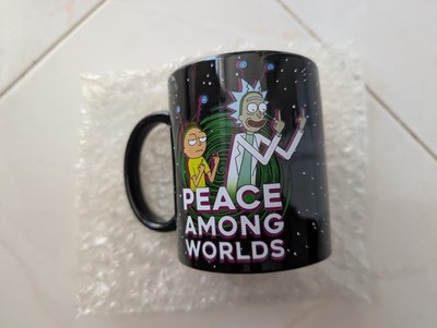 Rick and Morty Peace Among Worlds Coffee Mug 11oz Black Ceramic - NEW