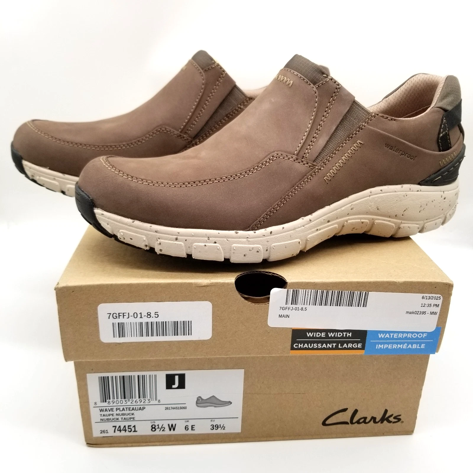 Scarpe Clarks Wave PlateauAP donna taglia 8 5 W impermeabili tortora nabuk larghe slip on