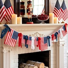 11.5 Ft Patriotic Hanging Banner Pre-Assembled American Flag Red Blue White Bow