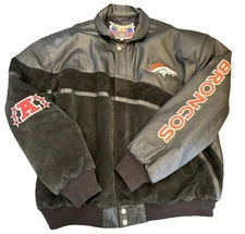 VTG Denver Broncos Jeff Hamilton NFL LEATHER black Bomber Jacket Men’s XXL