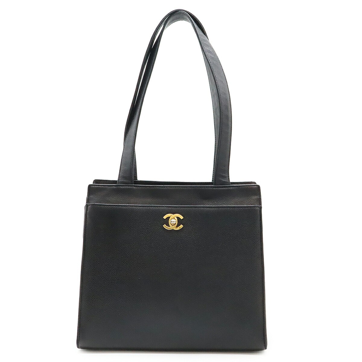 Chanel Coco Black Caviar Leather Tote Bag with Shoulder Strap r8_0707