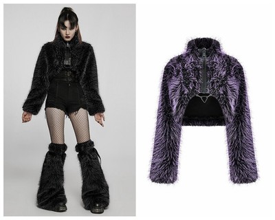 Punk Rave Women Faux Fur Coat Winter Elegant Short Thick Faux Fur Dark Jacket