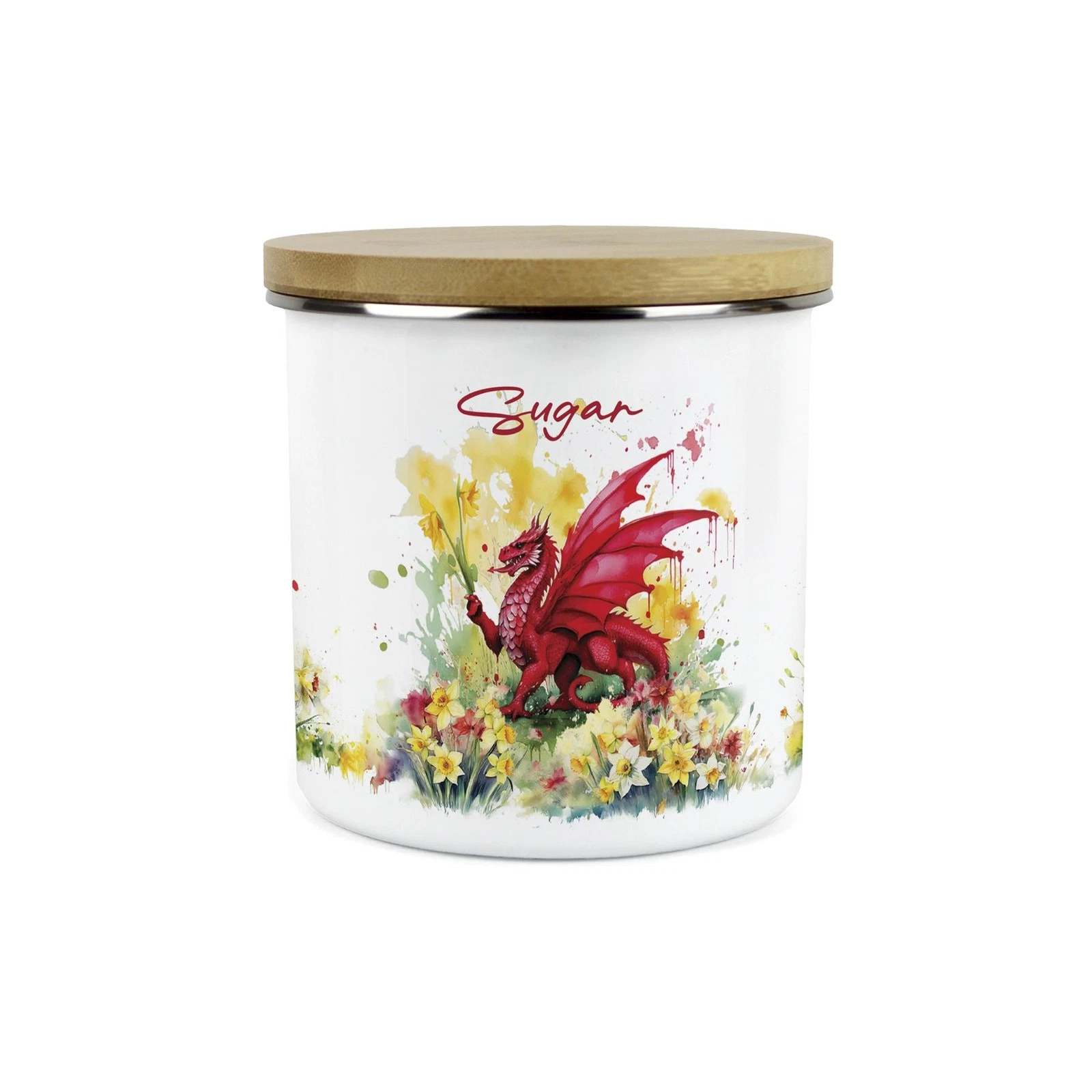 Daffodils & Dragon Welsh Sugar Canister - Cymru Souvenir Kitchen Gifts