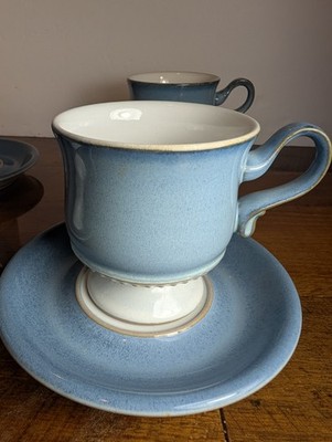 Denby Castile Footed Teacups And Saucer - Set Of 4 England
