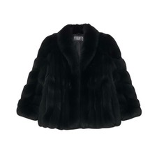 SAGA FOX Blue Fox Fur Coat Size F Black Dyed Real Fur Women's Jacket