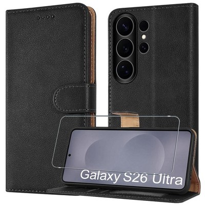 Hülle für Samsung S26/S26ULTRA/S25FE/S24 Leder Wallet Handy Cover + Displayglas