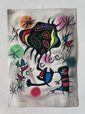 Joan Miró (Handmade) Mixed media Drawing on paper old signed and stamped