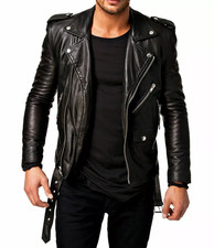 Men's Lambskin Leather Motorcycle Black Slim Fit Biker Genuine Leather Jacket