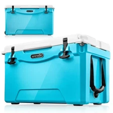 SereneLife Cooler Box 63 Cans, 75 qt. Blue/Food-Grade LLDPE, PU Foam/Camping
