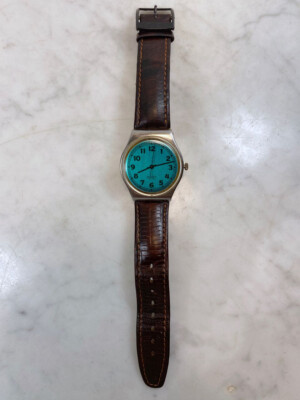 Vintage SWATCH Greenie GX110P 1989 See Through Case. Leather Band
