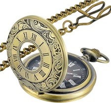 Vintage Pocket Watch Roman Numerals Scale Quartz Pocket Watches with Chain