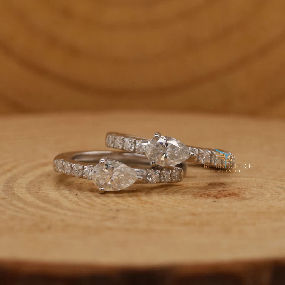 Lab Grown Pear & Round Cut Diamond 14K Gold Engagement Huggie Earrings For Her - Image 4 of 4