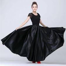 Women Satin Latin Dance Skirt Ballroom Costume Flamenco Spanish Frill Dance Wear