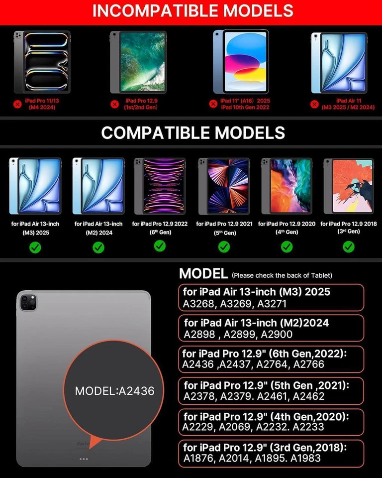 Magic Keyboard Case for iPad Air 13 inch M3 M2 iPad Pro 12.9 2022 2021 2020 2018 - Image 2 of 4