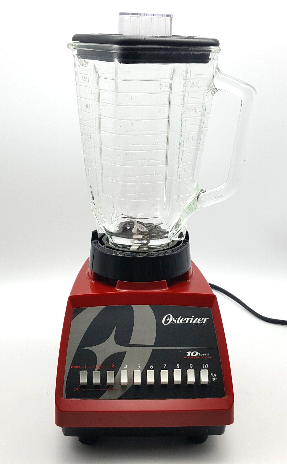 VTG Oster Osterizer Blender Red and Black 10 Speed Glass Pitcher Pulse
