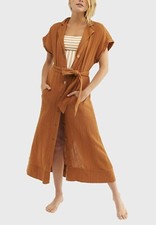 Free People Soakin Up Summer Trench / Maxi Dress, Brown, Large, RRP $128