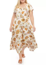 NEW CHAPS YELLOW FLORAL COTTON MIDI FLARE DRESS SIZE 2X WOMEN $
