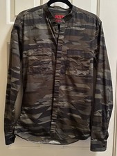 Hugo Boss Shirt Mens Large Slim Fit Green Camo Long Sleeves Button Up