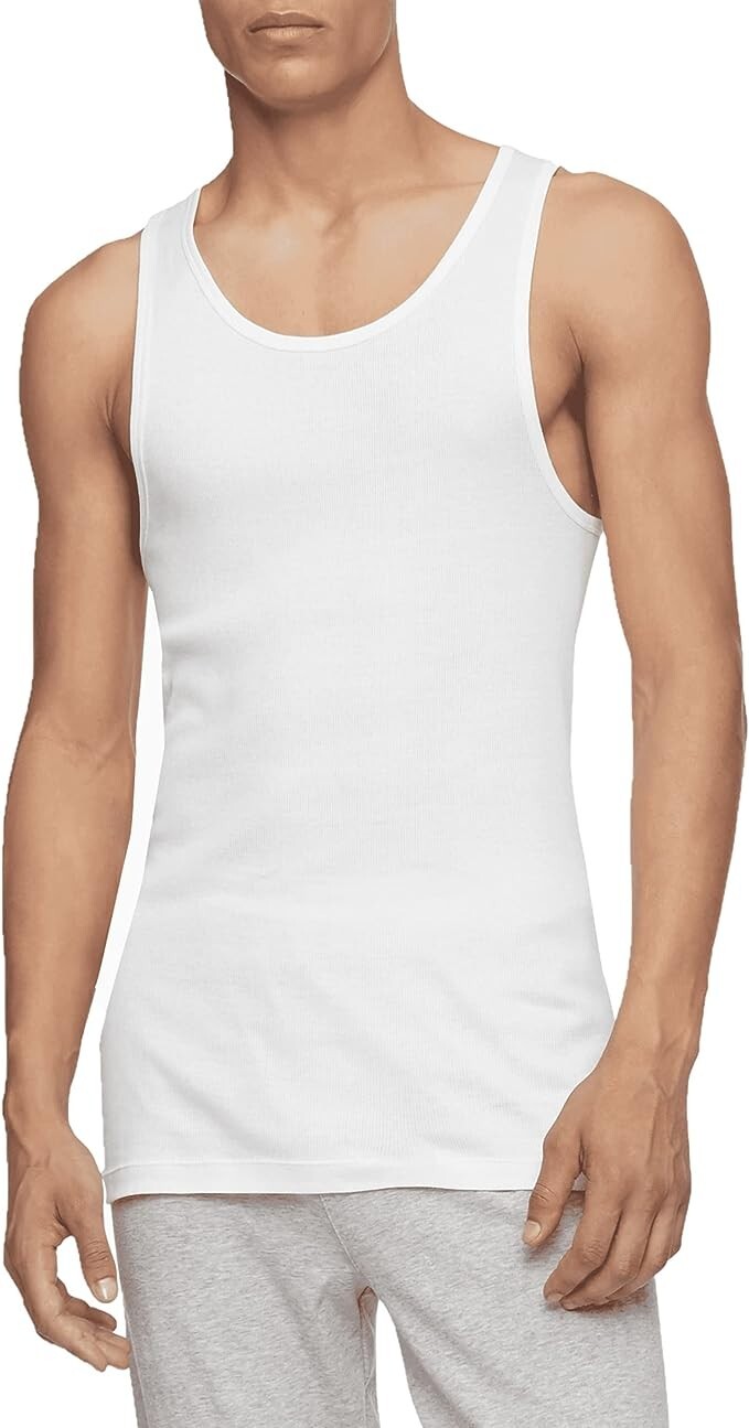 Calvin Klein Men's Classic Fit Ribbed Tank Tops 3-Pack, White, Size MED MSRP $40